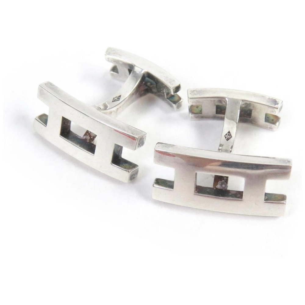 Hermès Sterling Silver H Motif Cufflinks Ag925 | With Box | Excellent Condition